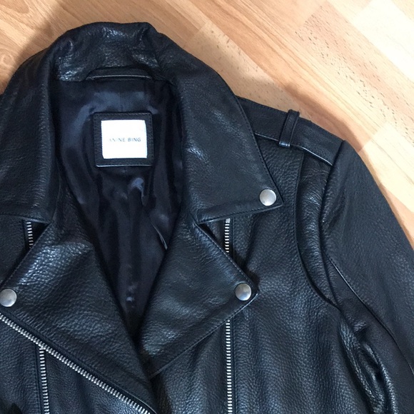 Anine Bing Moto Zipper Black Leather Jacket Size M - Picture 4 of 12